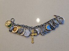 26 Vintage Catholic Religious Saint Medals Charm Bracelet With Toggle Closure picture