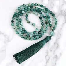 8mm Green Agate Japa Mala, Tassel Necklace, 108 Prayer Beads Healing Mediation picture