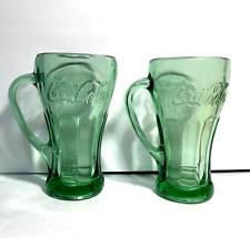 Vintage Libbey Coca Cola Green Glass Handle Mugs Set of 2 picture