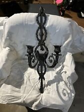 Vintage Gothic Cast Metal Double Candle Long Wall Sconce picture