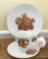 TRIO Bareuther Waldsassen of Germany Teacup & Saucer & Plate Fruit & Gold Trim picture
