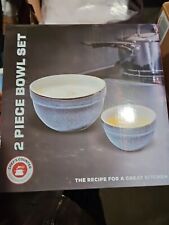 Chef's Counter 2 Piece Stoneware Bowl Set Blue Reactive Glaze 8