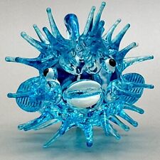 Blue Blowfish Puffer Fish Tiny Miniature Handmade Figurine Aquarium Blown Glass picture