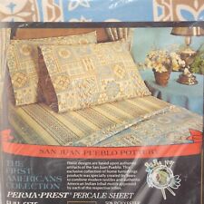 Vintage Sears Full Flat Sheet Southwest Beige Brown Blue Tribal Design picture