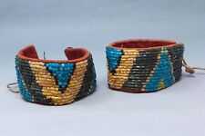 Native American Nez Perce Beaded Arm Bands with Blue, Black, Yellow Basket Beads picture