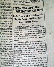 Early re. EXTERMINATION OF JEWS Julius Streicher Nuremberg Speech 1936 Newspaper picture