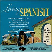 Living Spanish Complete Language Course 4 33 1/2 LP Records 2 Manuals 1946 New picture