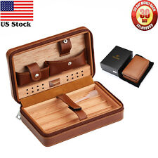 Brown Cigar Humidor Case Portable Cedar Wood Leather Travel Box 4 Count Cohiba picture