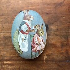 1983 Vintage Pink Tin Enesco Mrs Grossmans Bunny Haircut Easter Rabbits picture