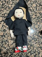 Vintage Hand Made Cloth Doll Asian Man Ada Lum Tagged With Large Hat Hong Kong picture
