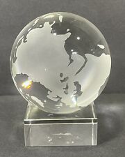 Oleg Cassini Paperweight World Globe Earth w/ Base Crystal Clear Etched SPINS picture