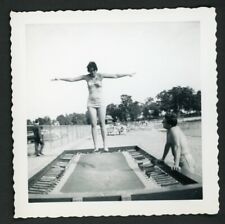 Jumping Levitating Flying Woman Trampoline Swimsuit Snapshot Photo 1960s Legs picture