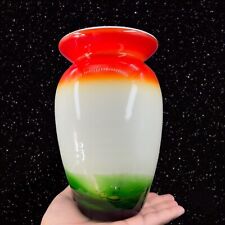 Art Glass Vase Multicolor White Red Green With Big Bubbles On The Bottom 8