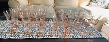Vintage Pink Depression Wine & Coupe Glass Etched Floral & Plain 5 Variations picture