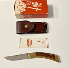 Gerber Sportsman II Folding Knife Brass Wood Sheath USA 1980 picture