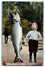 c1950's Young Fisherman & His Catch Salmon Fish Seattle Washington WA Postcard picture