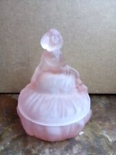 Antique Pink Satin Curtsy Girl Dancing Lady Powder Jar Toussant Glass. Beautiful picture