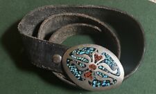 Vintage Turquoise Coral Chip Inlay Authentic Native American Handcrafted Belt picture