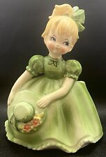 Vintage Inarco Ceramic Girl  Green Planter  Figurine Side Glancing Eyes picture