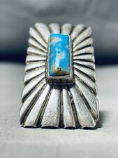 EXTRAORDINARY VINTAGE NAVAJO PILOT MOUNTAIN TURQUOISE STERLING SILVER RING picture