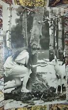 RPPC BEAUTIFUL SEXY WOMAN FEEDING A FAWN DEER.  REAL PHOTO POSTCARD. picture