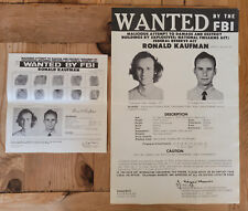 Weatherman Bank Bomber Yippie Ronald Kaufman - Original 1972 FBI Wanted Posters picture