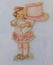 Mechanical Vintage Die Cut Valentine's Card Raphael Tuck Girl With Doll Bonnet  picture