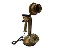 Vintage Antique Brass Candle Stick Telephone Rotary Dial Working Telephone Decor picture
