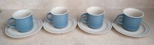 VTG Vintage EPOCH Japan Collection Blue Coffee Mugs & White Blue Plates Set of 4 picture