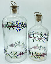 Vtg Shafford Hand Painted Oil & Vinegar Floral Glass Bottle w/ Cork Cap Portugal picture