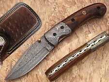 Mountain Hikers Damascus Steel Folding Knife Solid Wood Handle AT-1553 picture