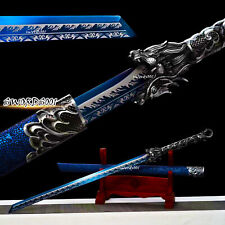 Handmade Wolf Sword Cool Blue Straight Carbon Steel Blade Chinese Tang Dao picture