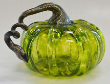Lime Green Contemporary Pumpkin With Gold Design By Alcaraz Blown Glass   picture