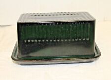 Large Dark Green Glass Butter Dish Embossed Retro Depression Style picture