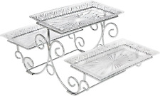 Tiered Glass Buffet Serving Tray Chrome Plated Platter Stand Silver NEW picture