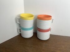 Vintage MCM Cornish Therm-O-Coffee Cup Set of 4 Colorful Trimmed Plastic Cups picture