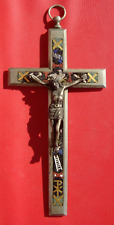 ANTIQUE 19th CENTURY RARE BEAUTIFUL MICRO MOSAIC ROME RELIGIOUS CROSS CRUCIFIX picture