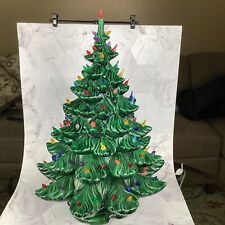 Vintage Lighted 24” Ceramic Tree. Two Piece Tree With 13 Astro Glitter Bulbs picture