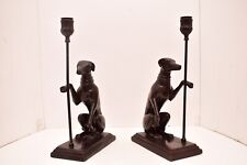 Pair of VTG Art Deco Maitland Smith bronze candle Holders Dog Greyhound Figural picture