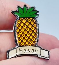 Vintage Hawaii Pineapple Enamel Silver Tone Lapel Hat Pin Green Yellow picture