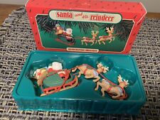 1986 Hallmark Santa and His Reindeer TWO HOOKS Christmas Ornament with box picture