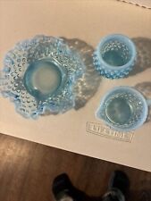 VINTAGE Small Blue Hobnail Rufled Candy Dish, Sugar & Creamer FENTON picture