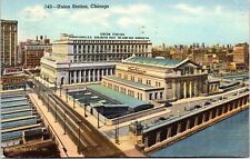 Union Station, Chicago, Illinois - 1949 Linen Postcard - Railroad - Fred Harvey picture
