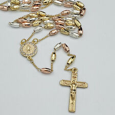 3 Color Gold Plated Saint Benedict & Crucifix Rosary Necklace Rosario San Benito picture