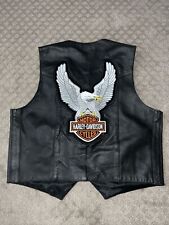 Vintage  Harley Davidson Black Leather Biker Vest Large rebel veterans patches picture