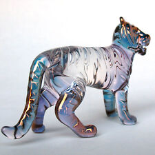 Tiger Figurine Hand Blown Glass Gold Crystal Sculpture picture
