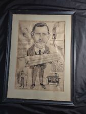 Vtg 1920s Algona Iowa Hardware Store Tinner Gutter Tin Man Caricature Framed  EF picture