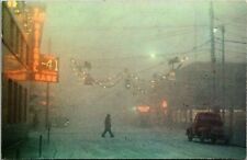 Vtg Fairbanks Alaska AK Ice Fog 1st National Bank Street View 1950s Postcard picture