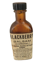 Vintage Pharmacy Medicine Glass Bottle with Paper Label BLACKBERRY BALSAM picture