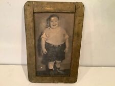Antique Black & White Photo Obese Fat Kid Boy Scouts? framed on Bayuk Cigar Lid picture